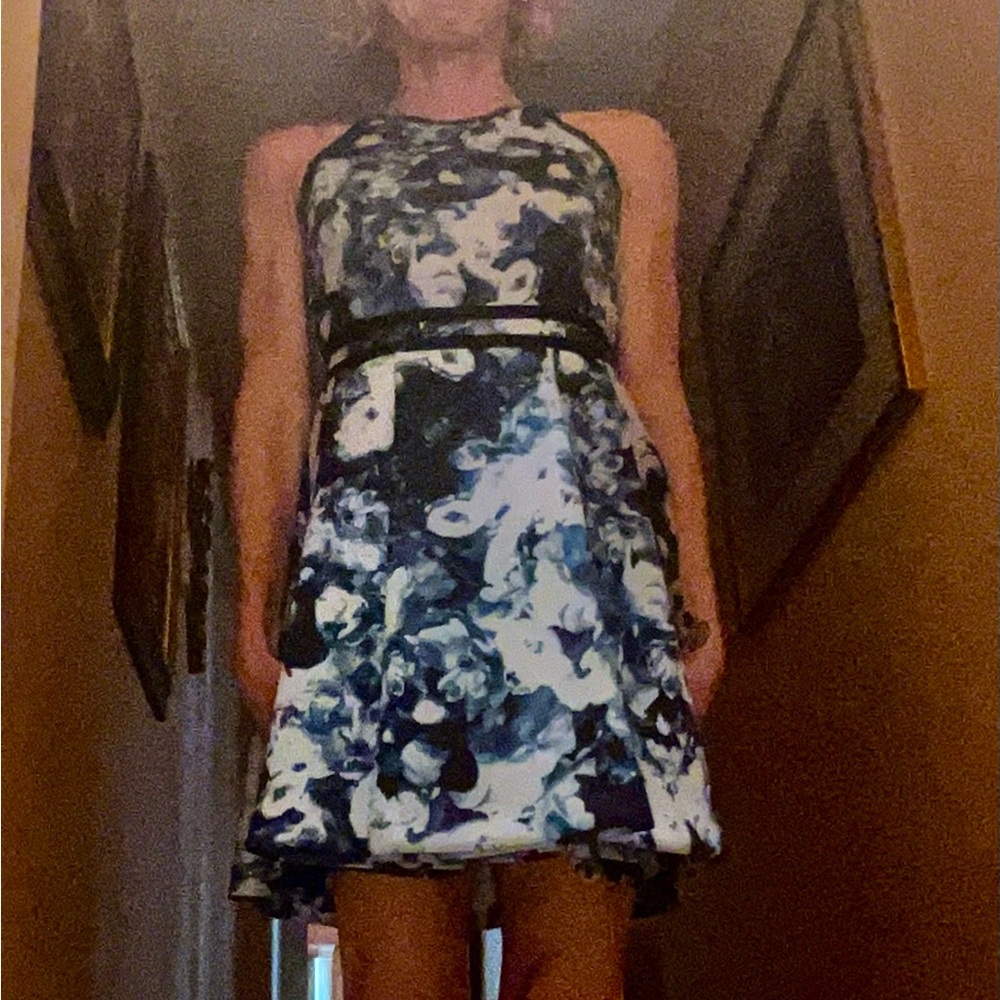 Parker Blue and White Halter A-Line Mini Dress